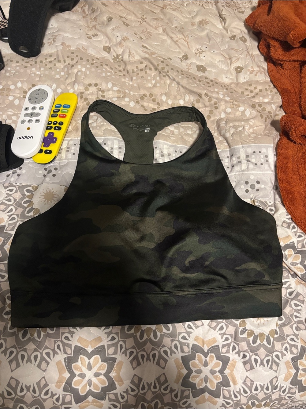 aerie High-Neck Camouflage Sports Bra in Dark Green